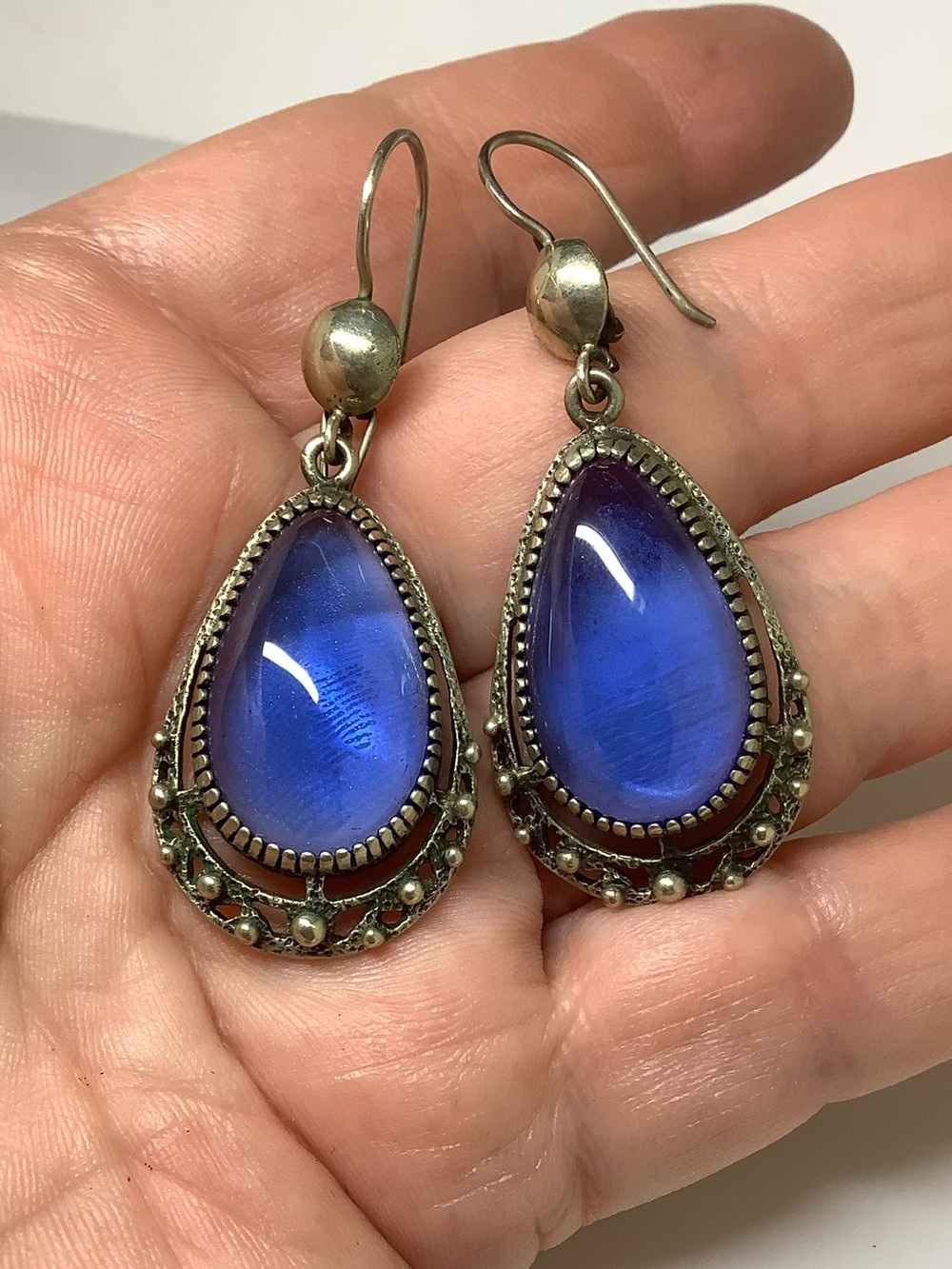 Large Blue Teardrop Dangle Fashion Earrings